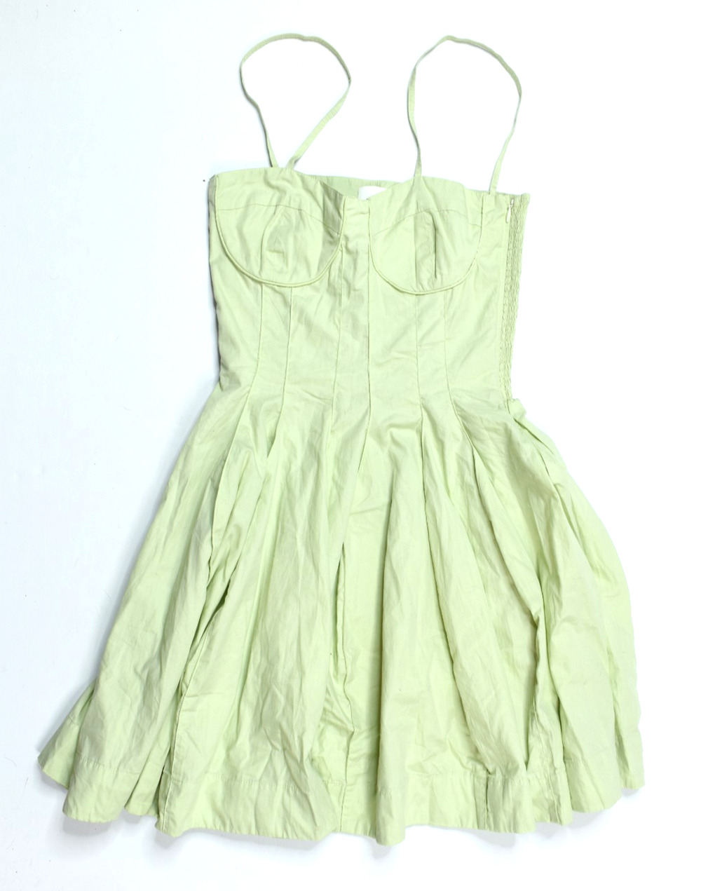S/W/F Dress Womens Small Green Cotton Corset Fit Flare Spaghetti Strap Mini